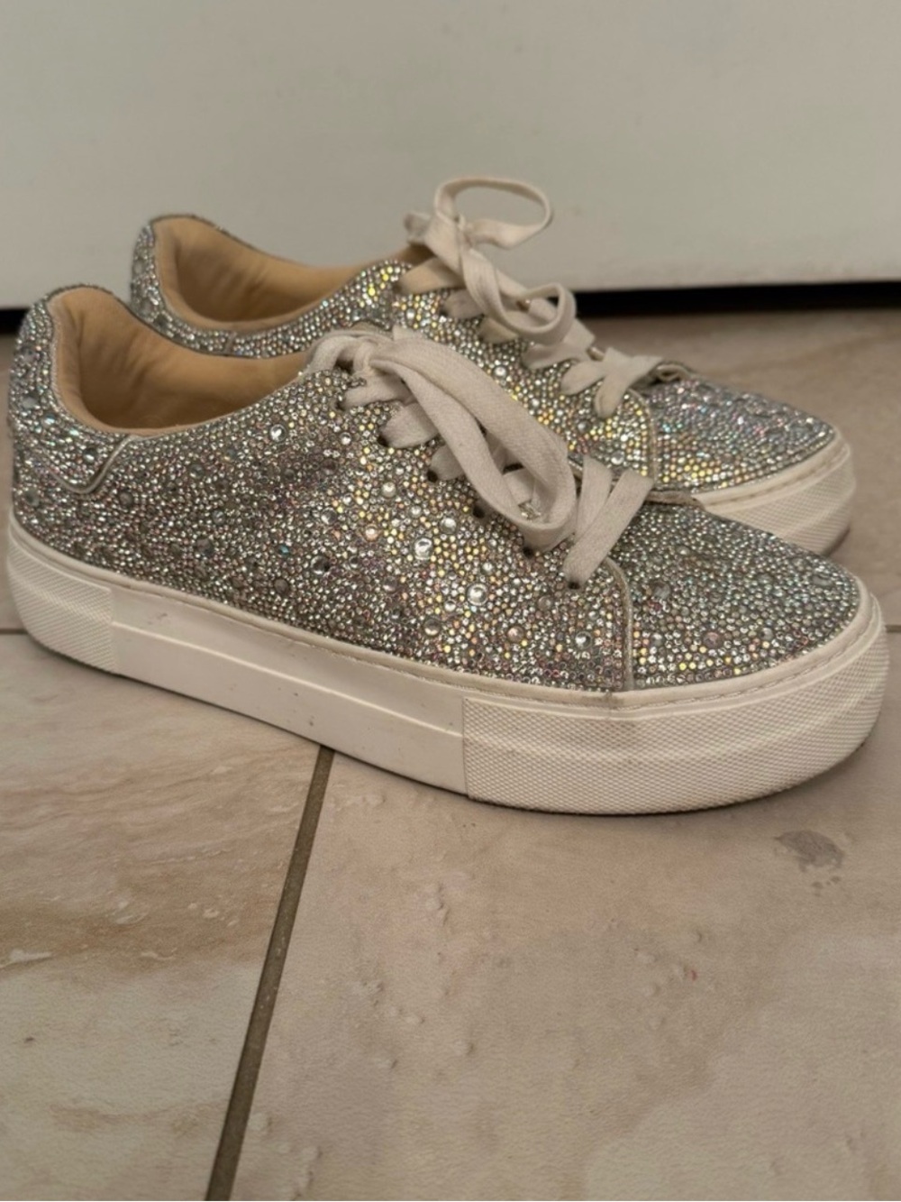 Betsy Johnson Silver Crystal Embellished Women's Lace-Up Sneakers